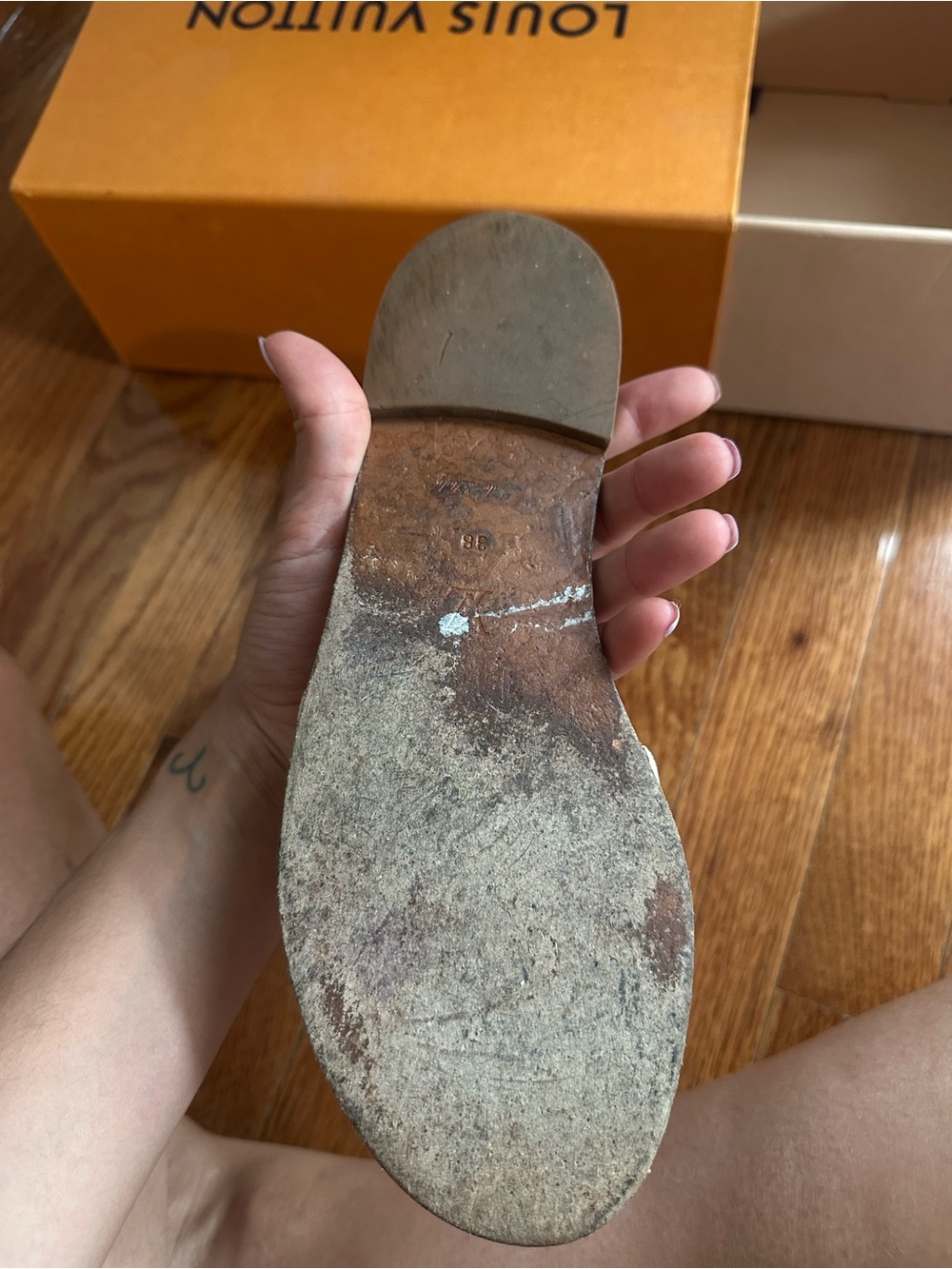Louis Vuitton Cream and Brown Monogram Slide Sandals - Picture 4 of 4
